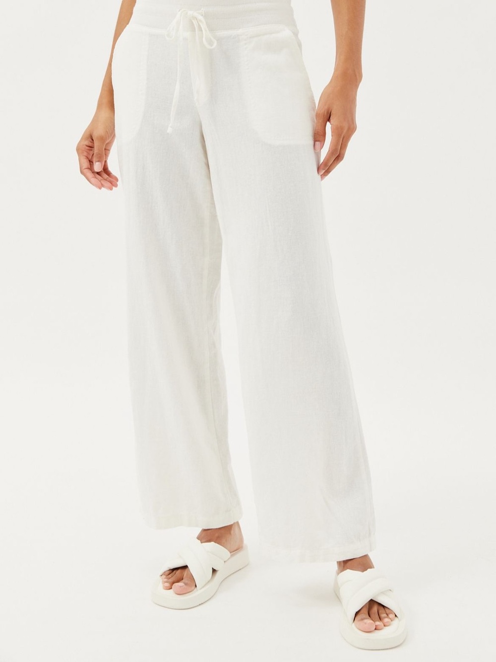 Urban White Beachy Flare Drawstring Linen Pants